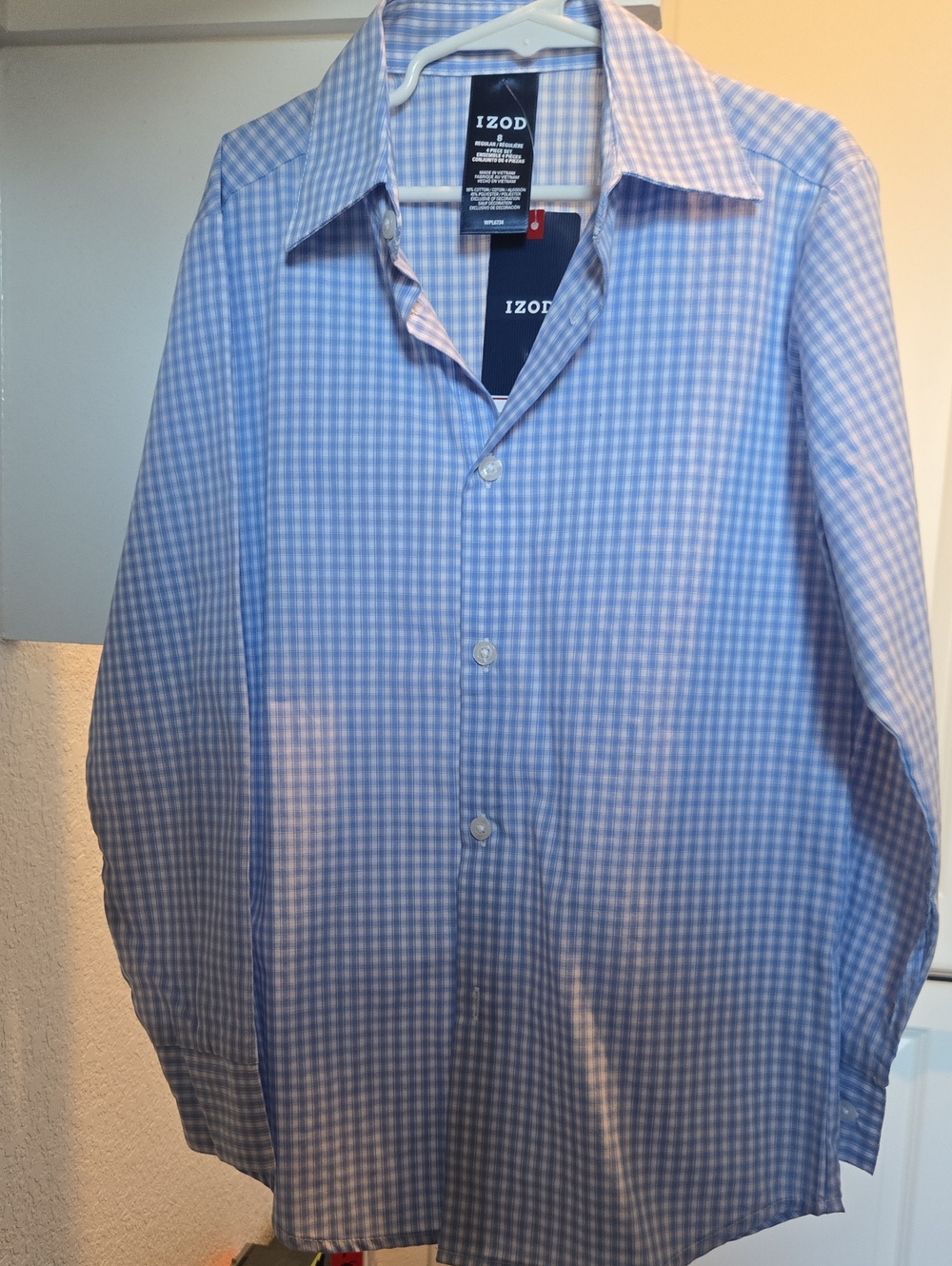 Izod Blue Gingham Button-Front Dress Shirt